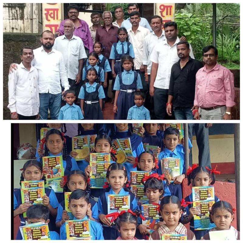 Distribution of booklets in school in Dhakore under Shiv Sena Shiv Sampark Abhiyan